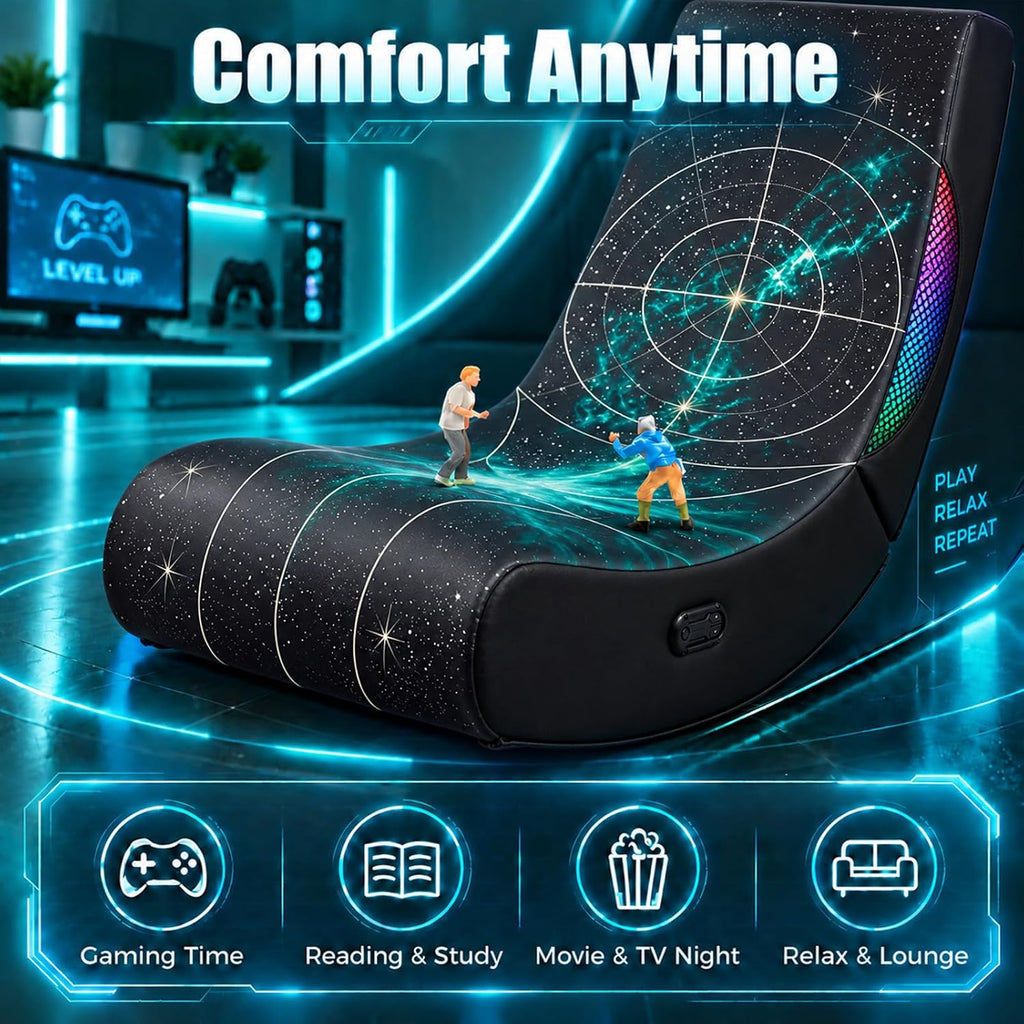 Foldable Floor Gaming Chair Rocker for Adults | Kids, LED Lights - Image 6