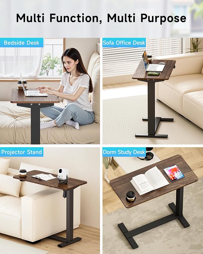 BIZUM Small Electric Standing Desk Bedside Table with Hidden Wheels 31.5 x 15.8 Inch Adjustable Computer Laptop Office Desk, Walnut - Image 7