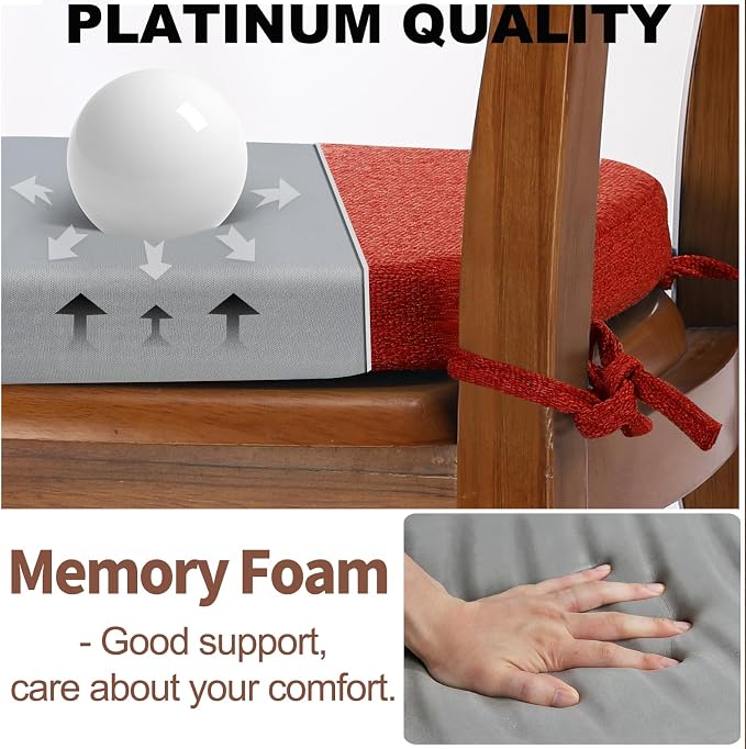 SINOSSO 1 Pack Memory Foam Chair Cushions for Dining Chair, Friendly Woven Fabric 16" U-Shape Comfortable Kitchen Chair Pad, Removable Slip Resistant Seat Cushion (1 Piece, Red) - Image 3