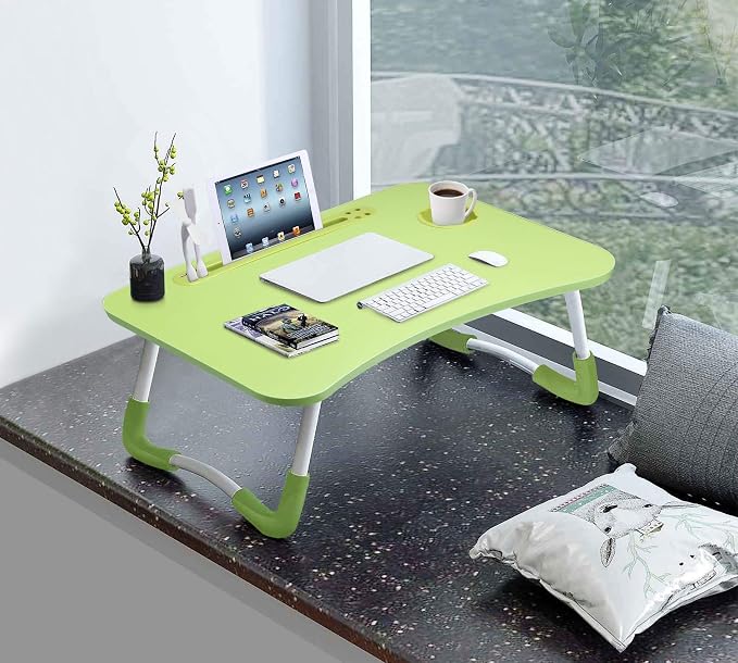 Slendor Foldable Lap Desk with Cup Holder for Bed, Couch, Floor | Portable,with USB Light, Fan, Pen Holder,Tablet Holder,for Laptop,Writing,Eating, Green - Image 5