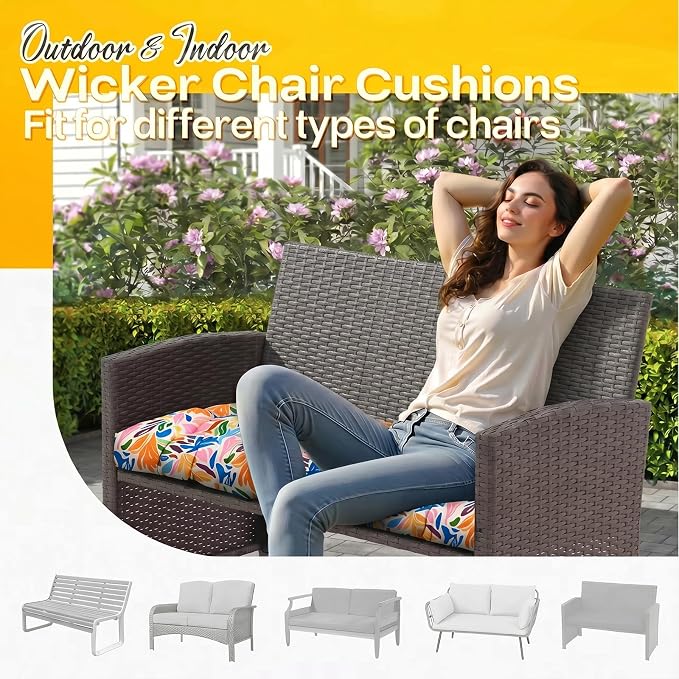 MAGIC ELEPHANT Outdoor Bench Cushion, Memory Foam Loveseat Cushion for Patio Furniture Wicker Chair, Settee Porch Swing Seat Cushion, 44 x 19 Inches (Multicolor Leaves) - Image 5