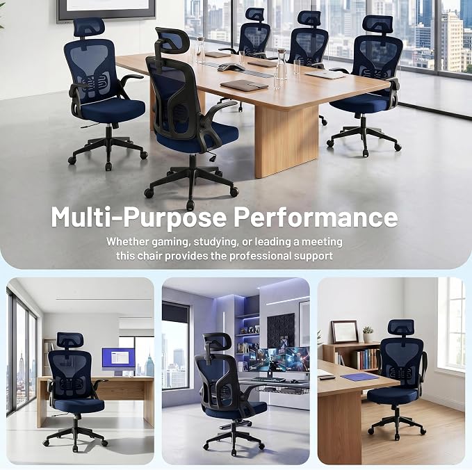 Office Chair Ergonomic Desk Chair with Adjustable Headrest Lumbar Support, High Back Breathable Mesh Chair with 120° Tilt & Flip-Up Armrests, Swivel Comfy Task Computer Chair for Work, Study - Image 9