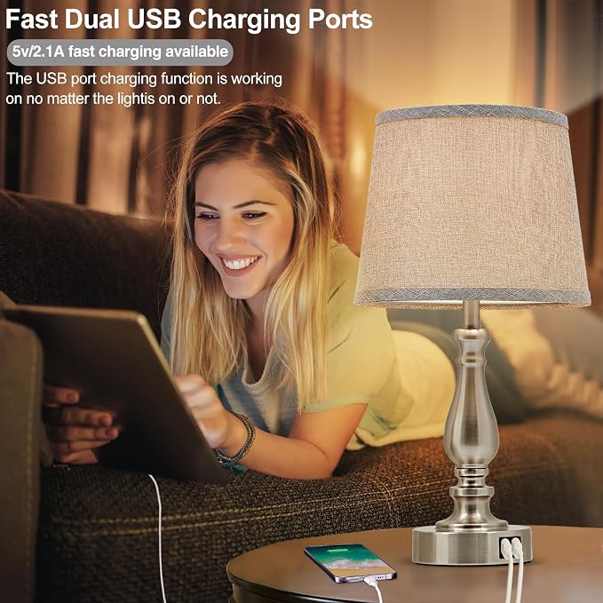 EJIAXIN Table Lamps for Bedroom Set of 2,Dimmable Touch Bedside Lamps with Dual USB A+C Ports - Nightstand Lamp for End Table Modern Night Stand Lamps for Living Room Guest Room - Image 4