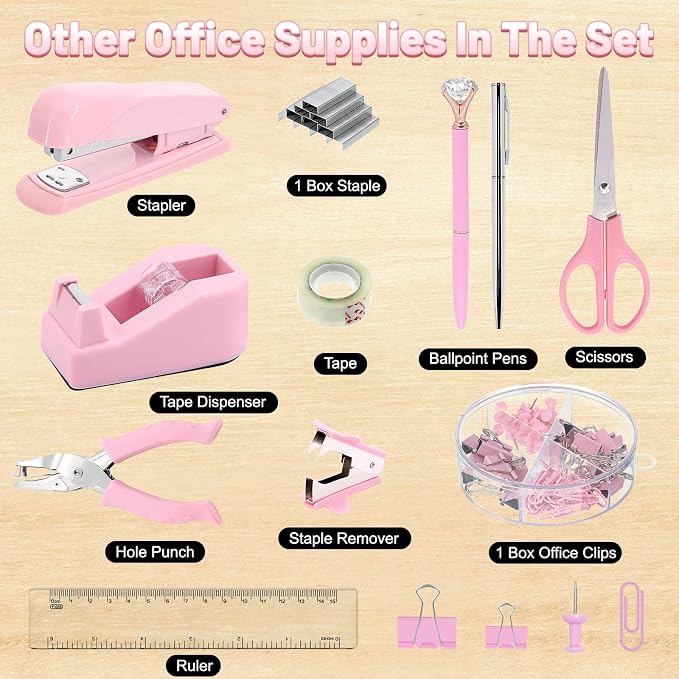 13-in-1 Office Desk Organizer Set for Back to School Supplies Accessories | Organizer Set with Stapler and Tape Dispenser, Pen Holder, Scissors, Ruler, Hole Punch, 2 Pens & More Desk Supplies - Image 3