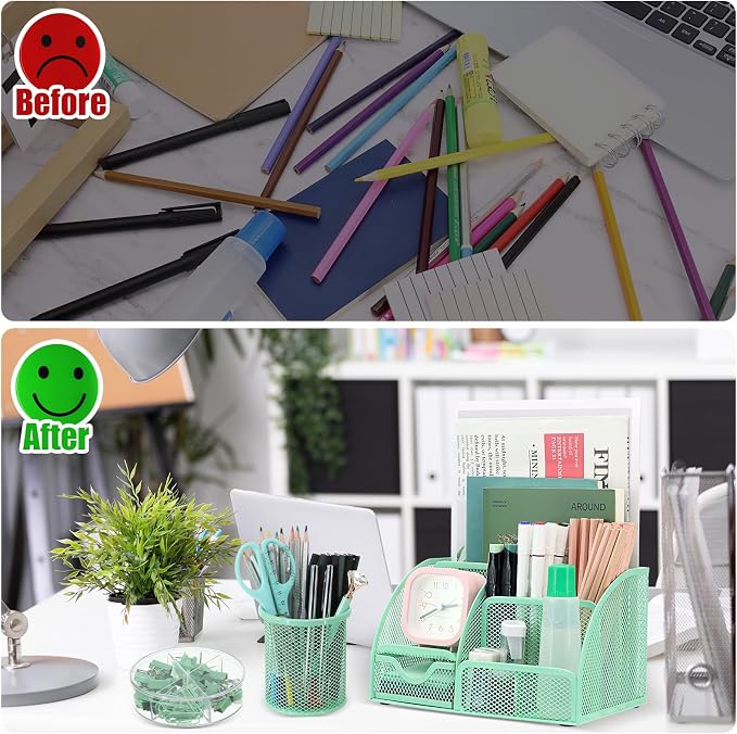 13-in-1 Office Desk Organizer Set for Back to School Supplies Accessories | Organizer Set with Stapler and Tape Dispenser, Pen Holder, Scissors, Ruler, Hole Punch, 2 Pens & More Desk Supplies - Image 5