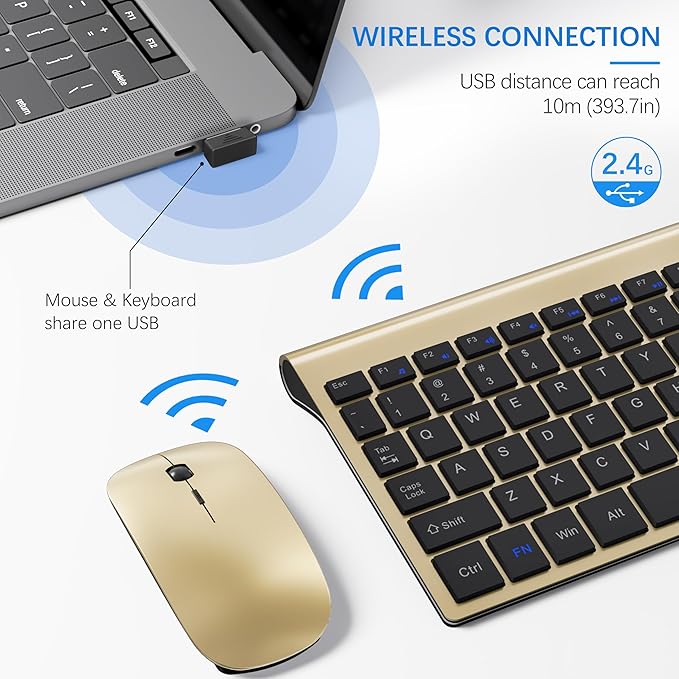Wireless Keyboard and Mouse Ultra Slim Combo, TopMate - Gold Black | 2.4G Silent Compact 2400DPI Mouse and Scissor Switch Keyboard Set with Cover, Batteries Included, for PC/Laptop/Windows/Mac - Image 3