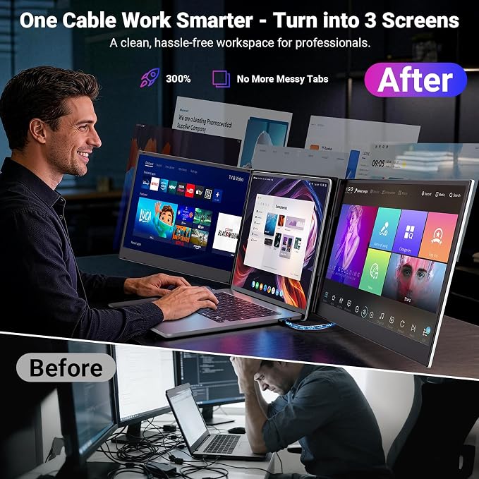 15.6" One-Cable Laptop Screen Extender, Ultra-Thin 1080P FHD Triple Portable Monitor, Travel Monitor for 13–17.3" Laptop, USB-C/USB-A Connection, Dual Monitor for Mac/Windows/Android(Driver Required) - Image 8