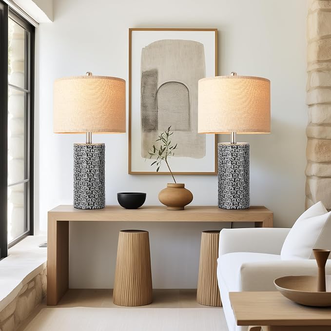 23" Modern Ceramic Table Lamp Set of 2, Table Lamps for Living Room, Rustic Farmhouse Bedside Lamps Nightstand lamp for Bedroom, Desk Lamp for End Table Home Decor Black - Image 7