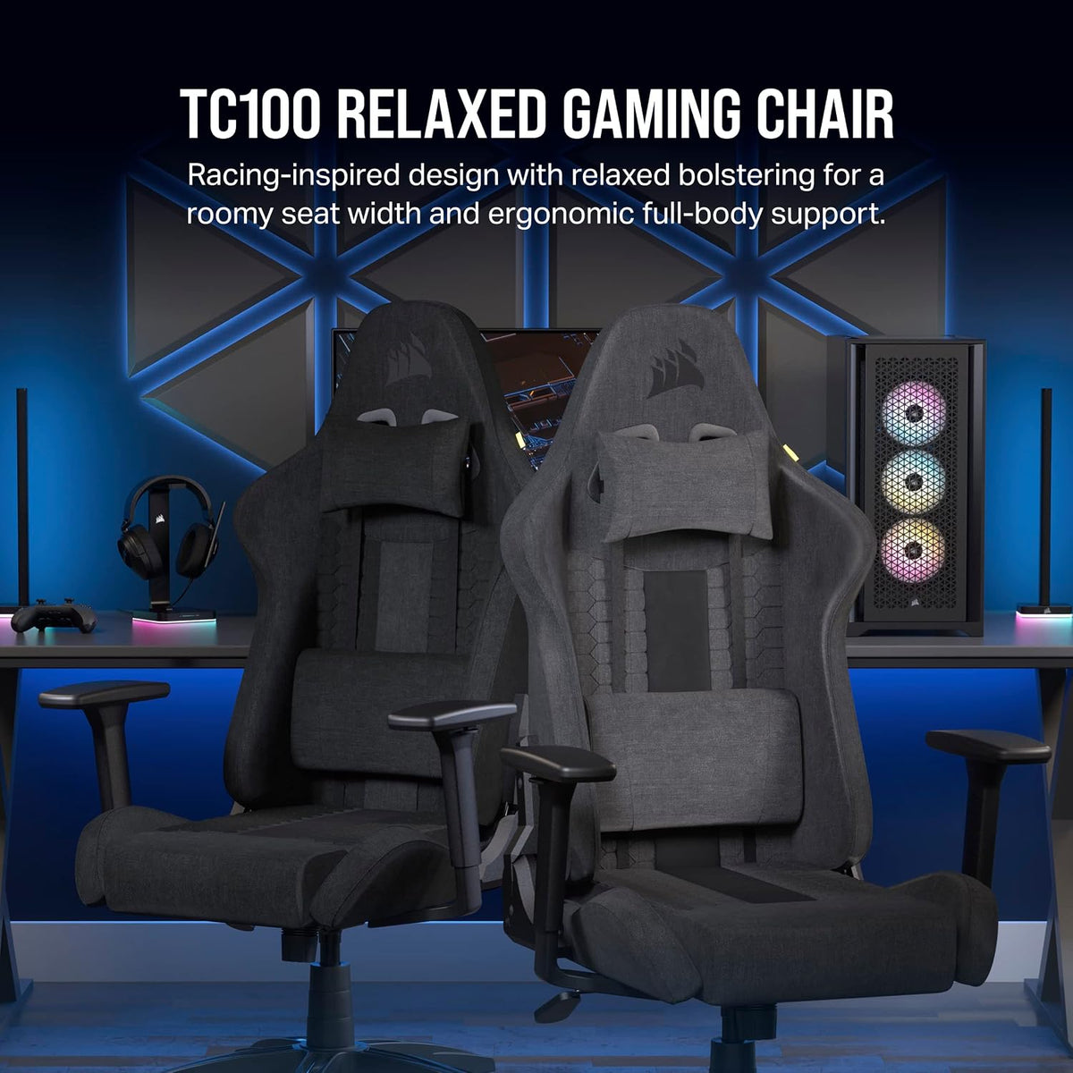 Corsair TC100 Relaxed Fabric Gaming Chair – Gray and Black - Image 3