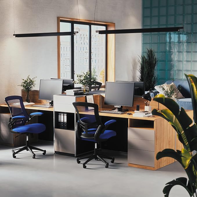 Flash Furniture Kelista Mid-Back Blue Mesh Swivel Ergonomic Task Office Chair with Flip-Up Arms - Image 6