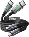 INIU USB C to USB C Cable,240W Fast Charging Type C Charger Cord,Braided USBC Phone Charger Cable for iPhone 17 16 Pro Max Samsung S25 S24 Laptops MacBook Air 15 M3 iPad Switch[3.3 ft + 3.3 ft. Black] | Nylon Braided, Fast Charging, LED Indicator, USB-... by INIU