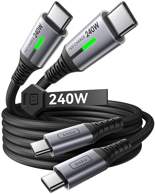 INIU USB C to USB C Cable,240W Fast Charging Type C Charger Cord,Braided USBC Phone Charger Cable for iPhone 17 16 Pro Max Samsung S25 S24 Laptops MacBook Air 15 M3 iPad Switch[3.3 ft + 3.3 ft. Black] | Nylon Braided, Fast Charging, LED Indicator, USB-... by INIU