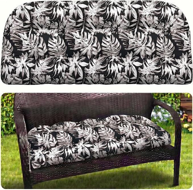 MAGIC ELEPHANT Outdoor Bench Cushion, Memory Foam Loveseat Cushion for Patio Furniture Wicker Chair, Settee Porch Swing Seat Cushion, 44 x 19 Inches (Black Monstera) by Magicelephant