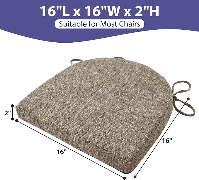 IPYNBAP Chair Cushions for Dining Chairs, Kitchen Chair Cushions, 16'' x 16'' x 2'', Non Slip Indoor Seat Cushions, Chair Pads for Dining Chairs with Ties & Removable Cover, Set of 4, Khaki - Image 6