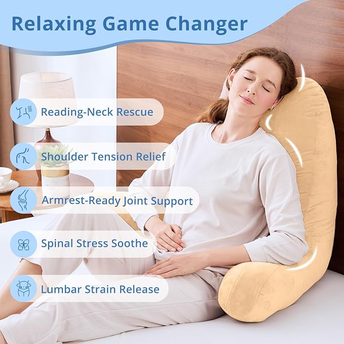 Sasttie Reading Pillow for Bed, Back Pillow for Sitting Up, Camel | 25" Backrest Support Cushion for Couch, Sofa, and Floor, Dorm Essentials, OEKO-TEX, Adjustable Down Alternative Fill - Image 6