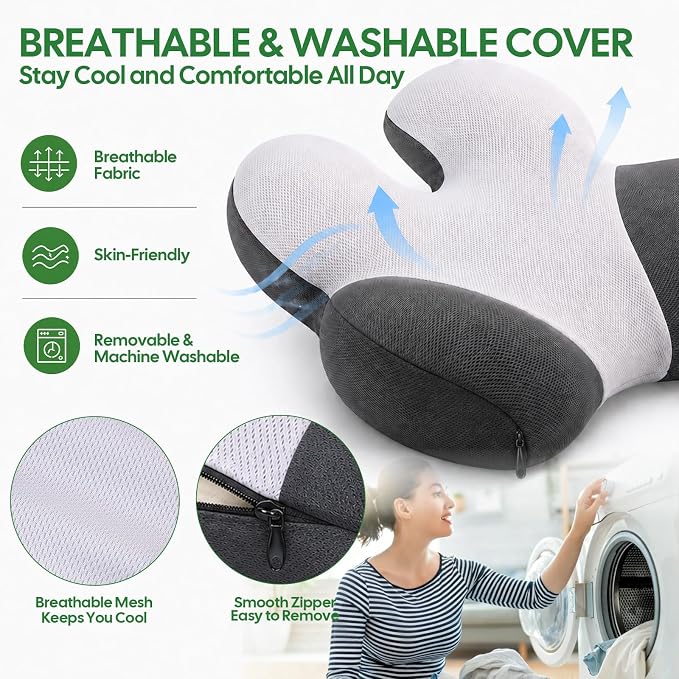 Full Back Support Pillow for Office Chair, 3-Zone Memory Foam | Large 3-zone memory foam backrest with breathable washable cover and adjustable strap for office chairs and wheelchairs - Image 4