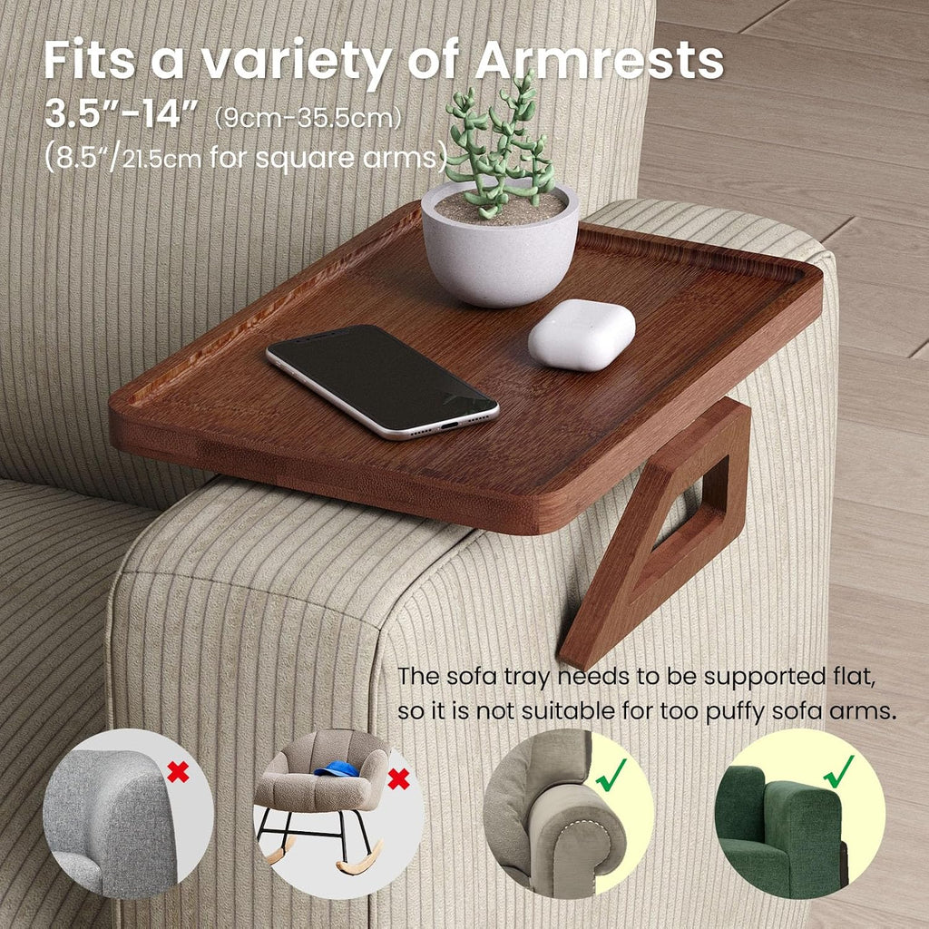 Couch Arm Tray,Bamboo Folding Sofa Tray,Sofa Armrest Tray Clip-On Couch Desk for Drinks,Snacks,Phone,Remote Control（Brown） - Image 4