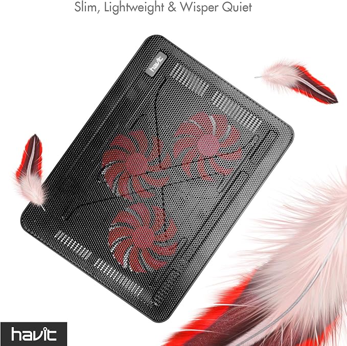 havit HV-F2056 Laptop Cooling Pad for 15.6-17 Inch Laptops, Black | Three quiet USB-powered fans circulate air below the laptop, two height settings improve viewing and typing comfort - Image 3