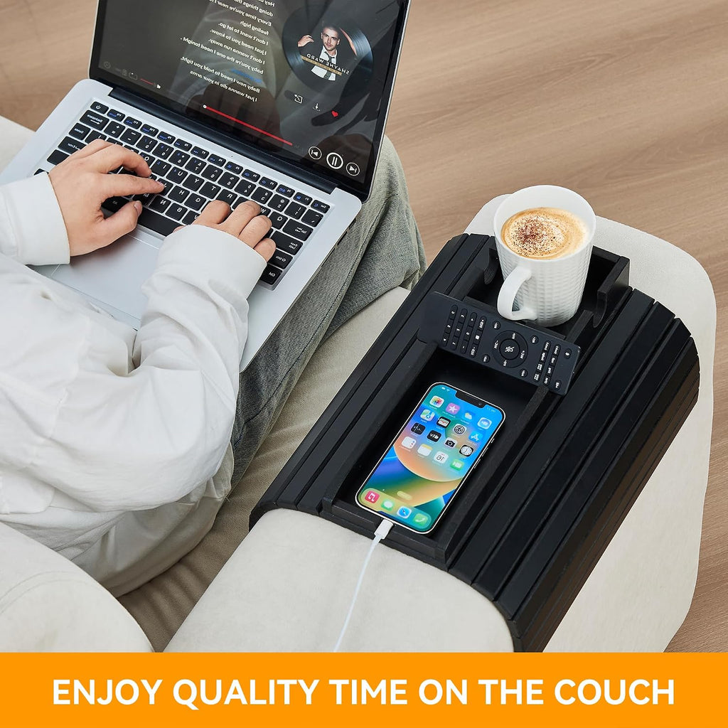 Bamboo Couch Cup Holder Tray, Foldable Couch Arm Tray Armrest Table | Anti-Spill Sofa Arm Tray Perfect for Cups, Beers, Snacks, Remote Control, Drinks - Image 6
