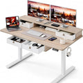 Grandder Electric Standing Desk with Four Drawers, Sit to Stand Up Height Adjustable Desk with Storage Shelf for Home Office, 47 * 28 Inch, Study, Ergonomic Adjustable Computer Desk, Maple by Grandder