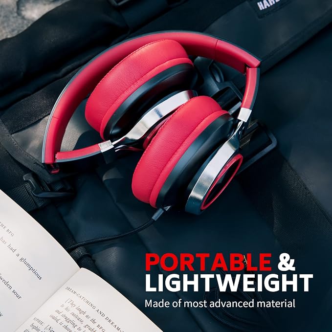 AC01 Over Ear Headphones Wired with Mic Volume Control, 3.5mm Jack | Corded Stereo Headsets for Adults Teens Kids Headphones for School Classroom Chromebooks Laptop Tablets Travel, Black Red - Image 6