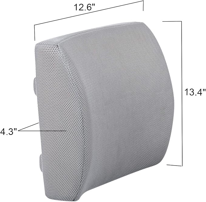 Lumbar Pillow for Chair and Car, Back Support for Office, Memory Foam Cushion with Mesh Cover - Gray - Image 7