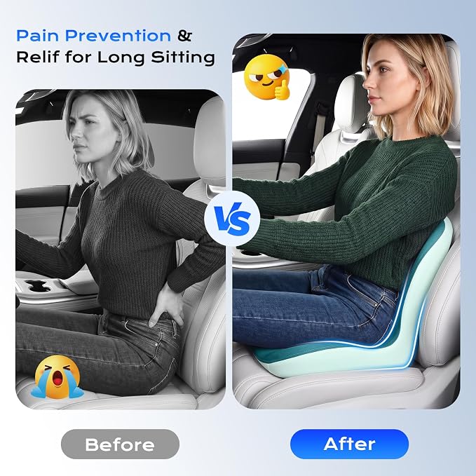 Coverado Car Seat Cushion and Lumbar Support Pillow One Piece, Memory Foam Ergonomic Back Support Driving Seat Cushion for Back Pain, Non-Slip Washable Cushion for Car, Driver, Office - Image 5