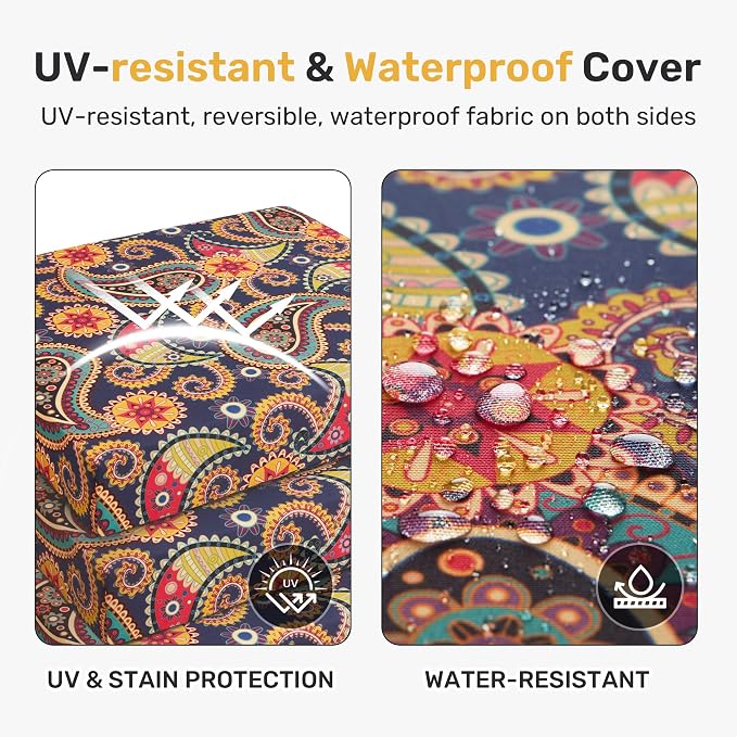 UNIKOME Outdoor Chair Cushions Pack of 4, Water Resistant Patio Cushions with Ties, High Density Sponge Filling Square Corner Seat Cushions for Outdoor Furniture, 18.5"*16"*3", Palmira Paisley - Image 3