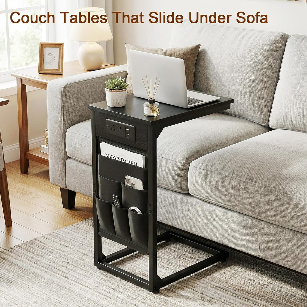 AMHANCIBLE C Shaped End Table with Charging Station, TV Trays, Set of 2 - Image 4
