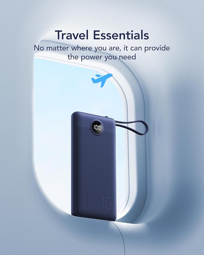 VRURC Portable Charger, Built in 4 Cables & Lanyard Power Bank 10000mAh | Compact USB C Phone Charging Bank 5 Outputs for Multi Devices,Travel Essential for Hiking Camping Business-Navy(1 Pack) - Image 6