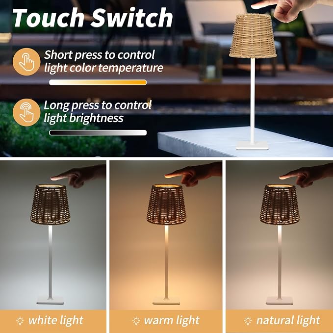 Mr. White Outdoor Waterproof Cordless Wireless Rechargeable Portable Top Touch Battery Operated Powered LED Table Lamp Desk Lamp Lights for Restaurant Kitchen Patio Dinner Dining (Green) - Image 3