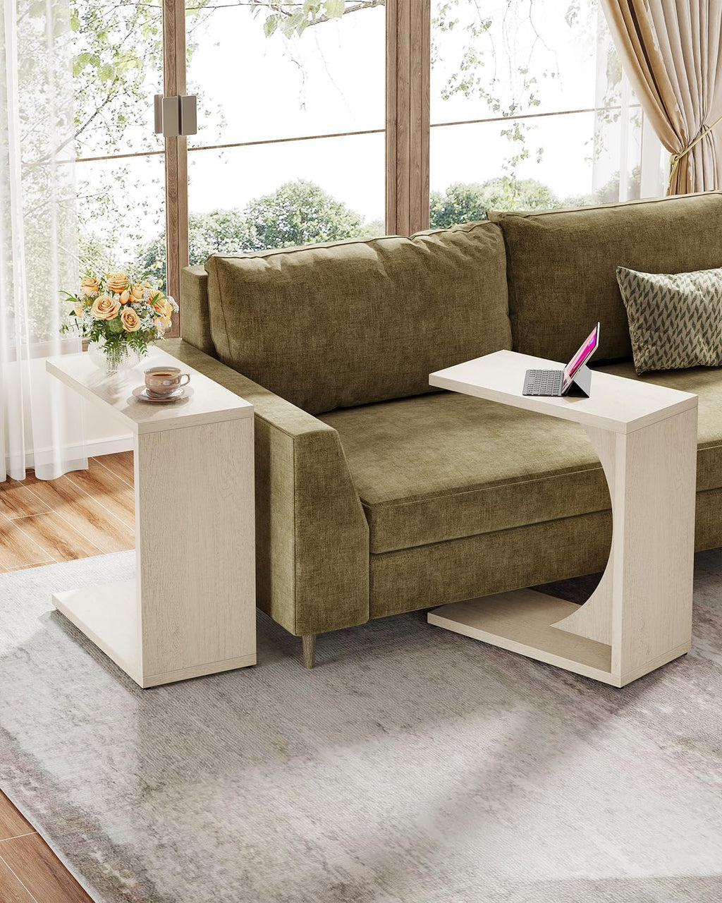 Tribesigns C-Shaped End Table for Couch, Sofa Side Table, C Table for Small Space, Living Room, Bedroom (2, Beige) by Tribesigns