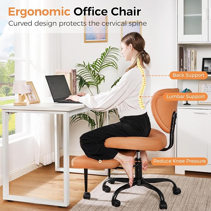 Cross Legged Office Chair,Ergonomic Criss Cross Chair with Wheels BPY01Z | 360° Swivel Height-Adjustable Meditation Chair for Yoga & ADHD, Wide Kneeling Chair with Strong Lumbar Support (Brown) - Image 4