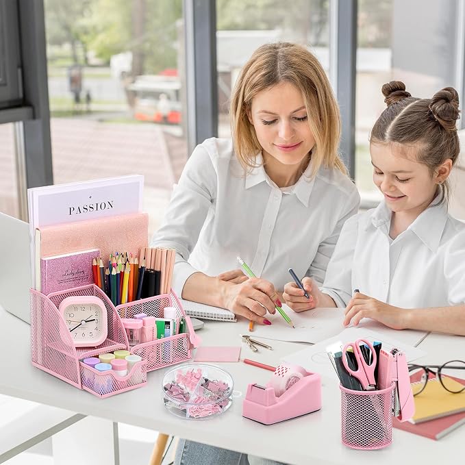13-in-1 Office Desk Organizer Set for Back to School Supplies Accessories | Organizer Set with Stapler and Tape Dispenser, Pen Holder, Scissors, Ruler, Hole Punch, 2 Pens & More Desk Supplies - Image 8