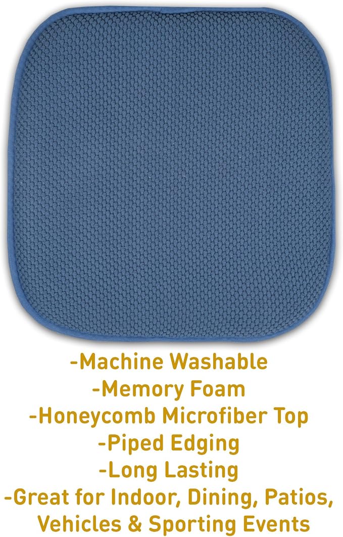 Sweet Home Collection Cushion Memory Foam Chair Pads Honeycomb Nonslip Back Seat Cover 16" x 16" 6 Pack Blue - Image 3