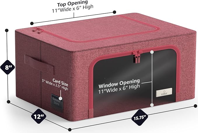 Sorbus Clothes Storage Bins, Clear Window & Handles (Medium, 2 Pack, Pink) | Large foldable stackable boxes have easy-carry grips for bedding and linens in closets, bedrooms and laundry rooms. - Image 3