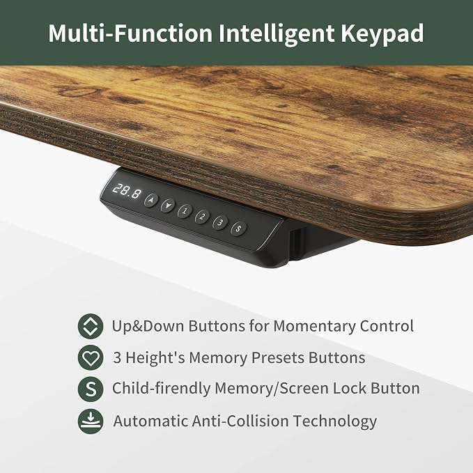 CubiCubi Standing Desk 48x26 Inches with 3 Wood Drawers and Monitor Shelf, Ergonomic Rising Home Office Desks, Height Adjustable Computer Desk, Sit Stand Up Electric Workstation Table, Brown - Image 8