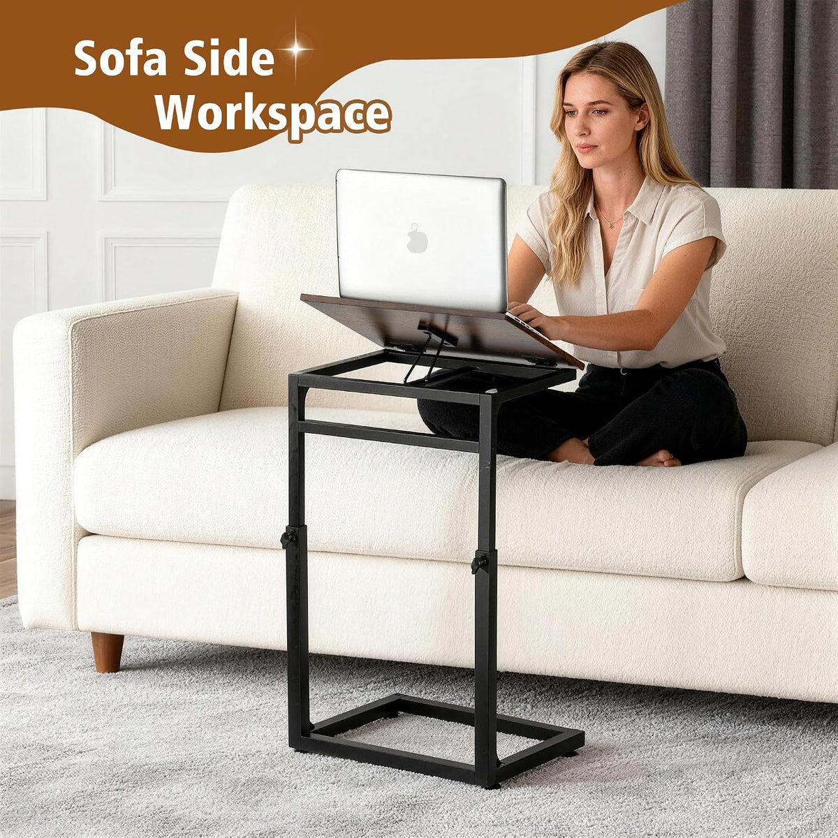 facka TV Tray Table, Adjustable Height & 0-60° Tilt C Table for Sofa - Image 5