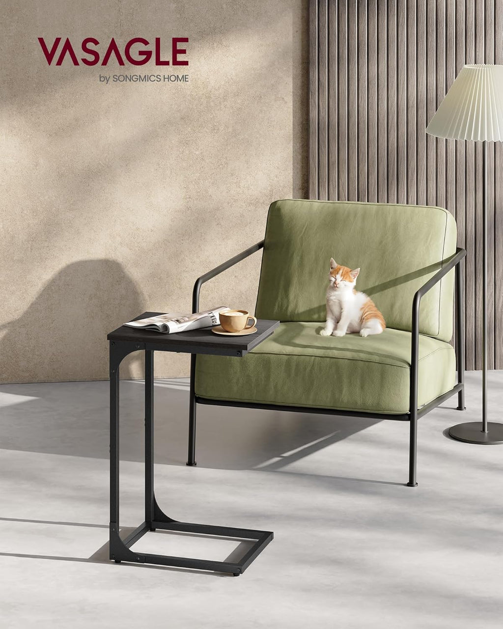 VASAGLE C-Shaped End Table, Small Sofa Side Table with Metal Frame - Image 2