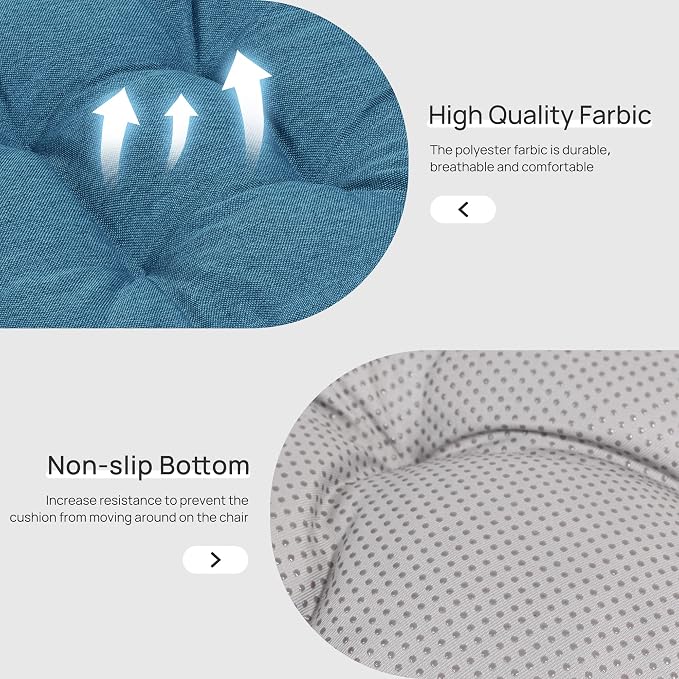 Love's cabin Memory Foam Chair Cushions Set of 4, 15.5 Inch, Blue | 15.5"x15.5"x3.5", Indoor & Outdoor Chair Seat Pads with Non-slip Bottom and Ties, for Dining, Kitchen, Office and Patio Chair - Image 5