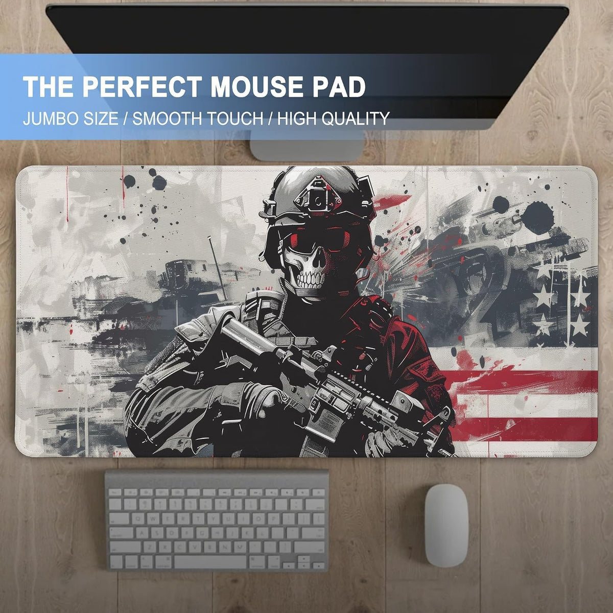 XXL Military Skull American Flag Mouse Pad Rubber Desk Mat 35.4×15.7 in - Image 4