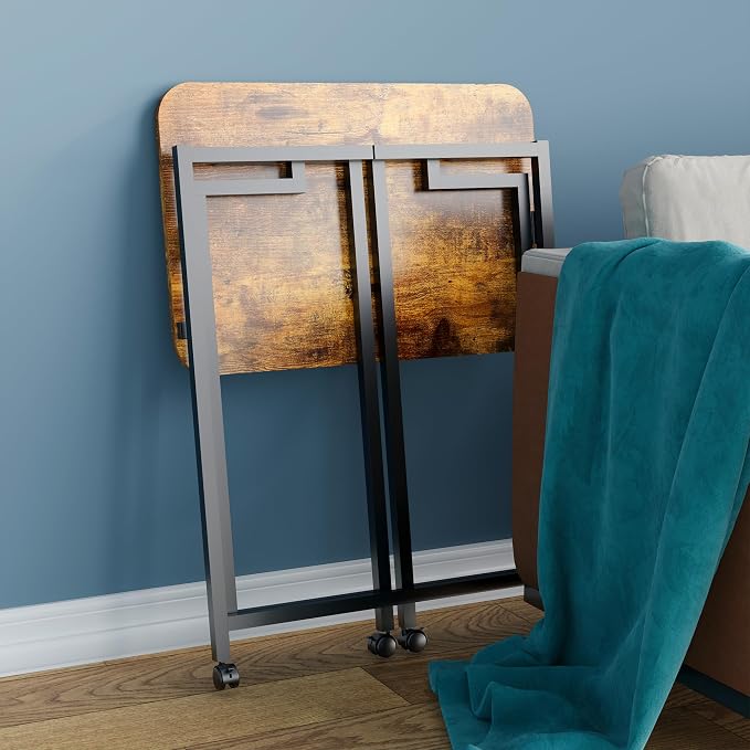 4NM 23.6" Mobile Small Rolling Computer Desk, Folding Laptop Cart Table with Wheels, Portable Office Desk for Small Space Couch Bed - Rustic Brown and Black - Image 4