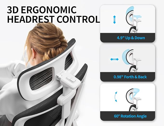 Ergonomic Office Chair: Mesh Desk Chair Comfy with Headrest& Lumbar Support | Ergalithic Big and Tall Office Chairs with Wheels & Flip-Up Arms-Computer Gaming Chairs for Adults Home Office (White Black) - Image 5
