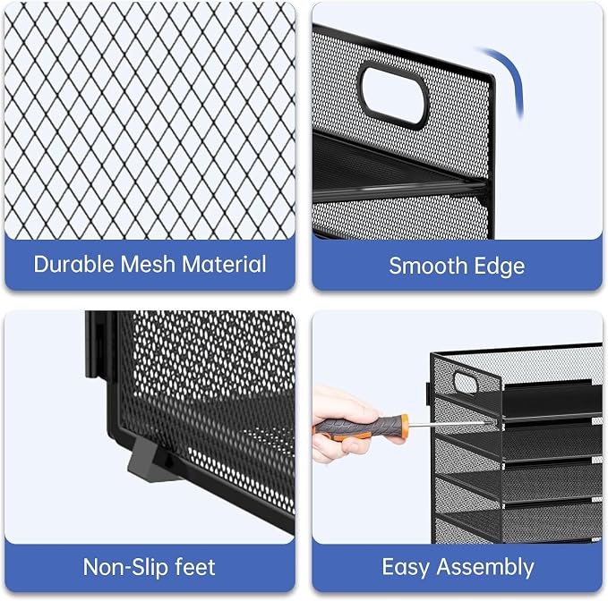 7 Tier Paper Organizer for Desk with Mesh Letter Trays and Handle 2 Pack | 2 Pack Desk File Organizer with Handle for Sorting Papers, Files, Folders, Mail, Bills and Office Supplies - Image 4