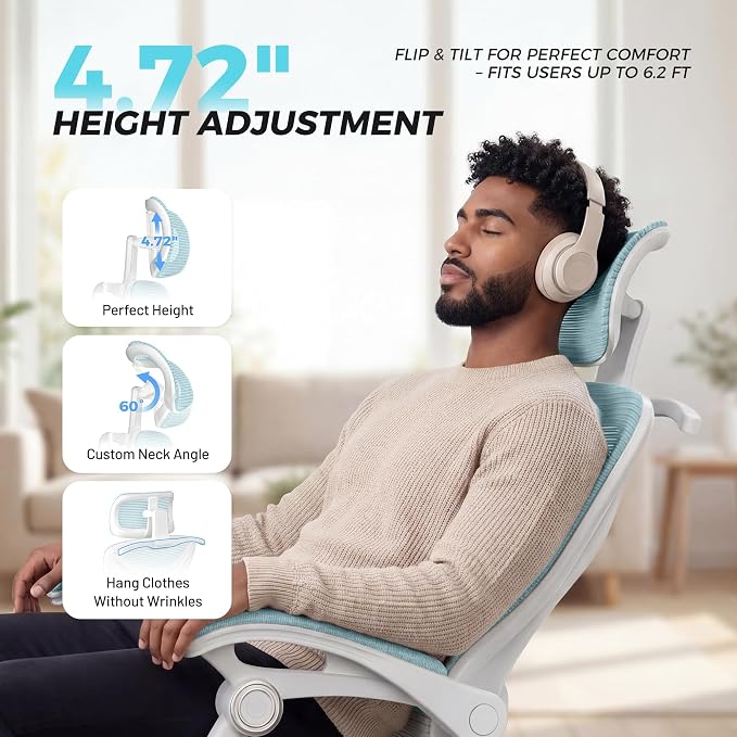 CYKOV Ergonomic Office Chair, Reclining, Footrest, Adjustable Lumbar, 350LB | 4-Way Headrest (4.72" + 60°), 2-Way Lumbar (2" + 1.18"), 90-135° Recline, Breathable Mesh, Gaming & Office, 5-Year Warranty - Image 8