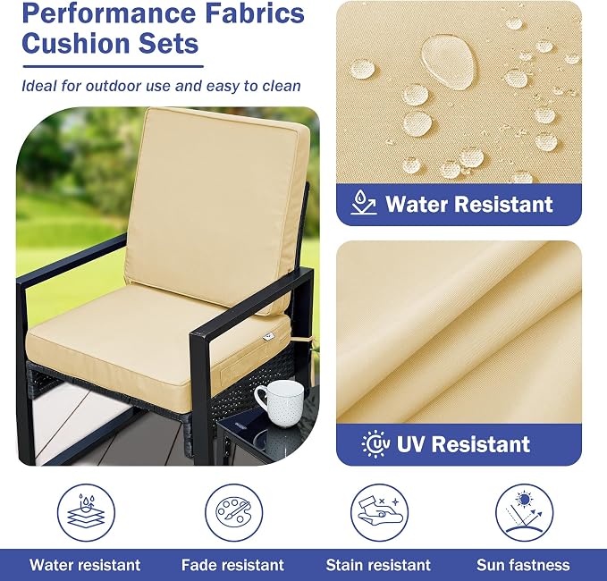 IPYNBAP Outdoor Cushions, Outdoor Chair Cushions 22x22x3 Inch, Cushions for Outdoor Furniture with Removable Cover, Waterproof & Fade Resistant Outdoor Seat Cushions for Patio, Lawn, Beige - Image 4