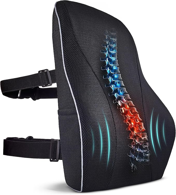 TULARIS Extra Dense Lumbar Support Pillow with Double Adjustable Straps - Ergonomic Memory Foam Cushion for Office Chair, Car, Couch - Firm Back Support for Lower Back & Spine Pain Relief by Tularis