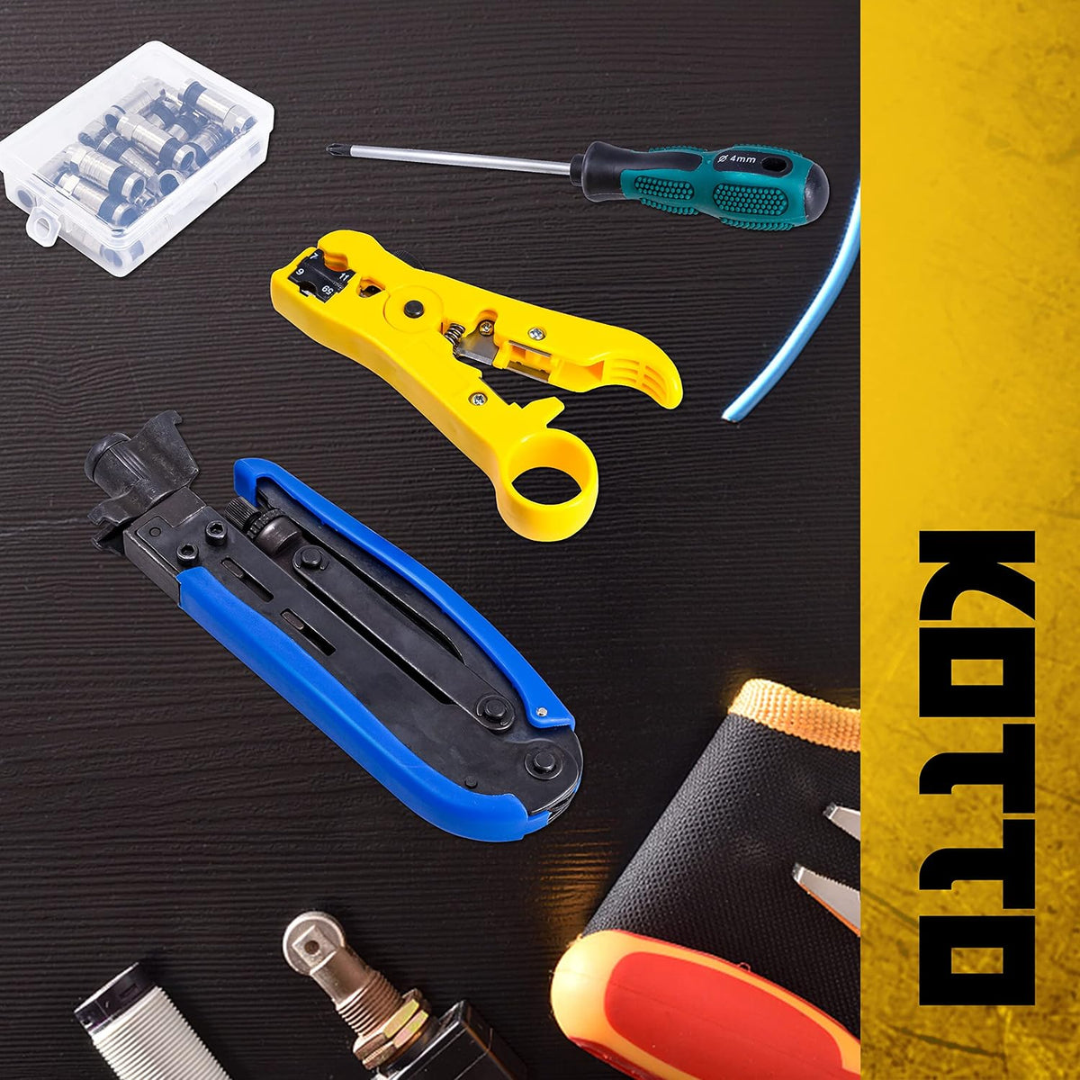 KOTTO Coax Cable Crimper Kit-Adjustable Compression Tool for RG6,RG59,RG11 - Image 8