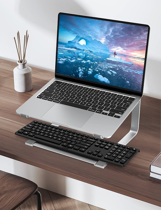 SOUNDANCE Laptop Stand for Desk, Ergonomic Metal Computer Riser for 12-17.3 Inch Laptops, Heavy Duty Stable Desktop Holder, Improves Eye Level & Workspace Organization, Silver - Image 6