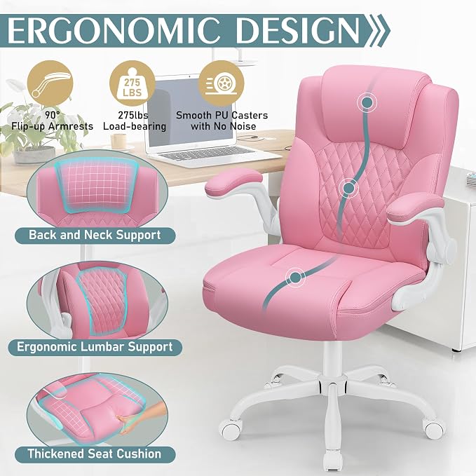 Leather Office Chair, PU Home Computer Desk Chairs with Ergonomic Back Support, 360°Swivel Free，Small Gaming Chair with Wheels and Adjustable Armrests, for Short People Use - Image 6